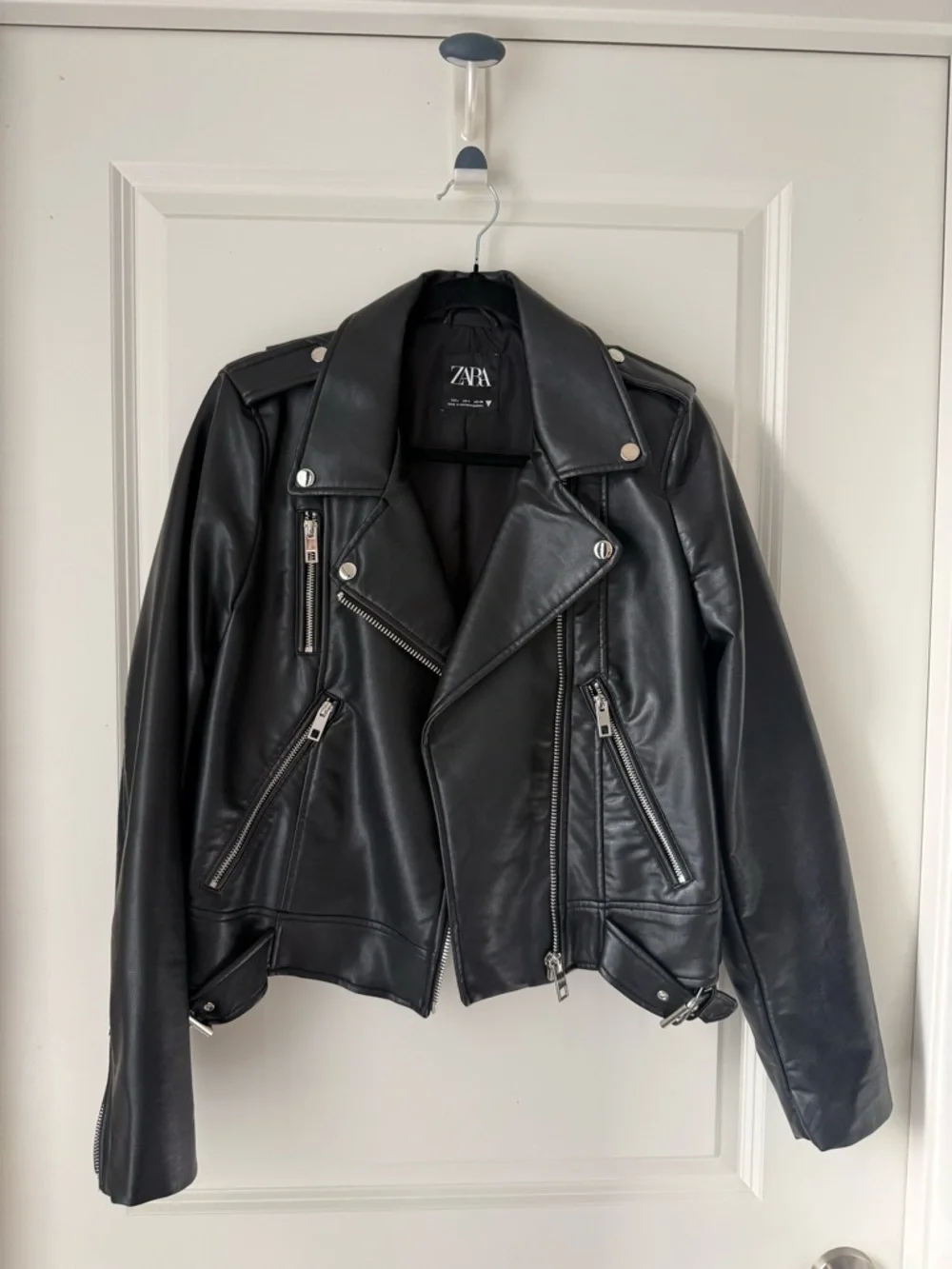Zara Black Faux Leather Biker Jacket with Silver Hardware - Picture 1 of 7